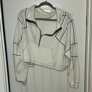 Women's White and Green Striped Sweater